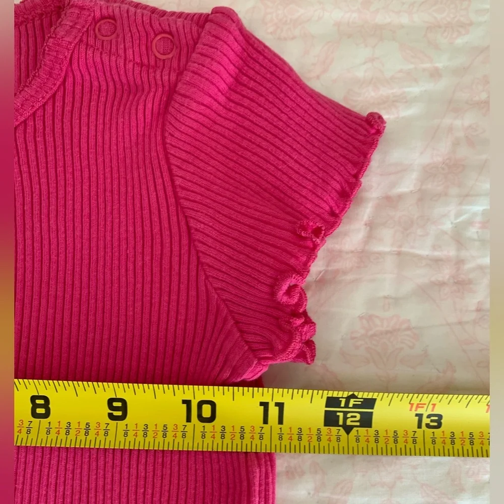 Children's Place Shirt Baby Girls 12 Months Hot Pink Ribbed Scalloped Stretchy
